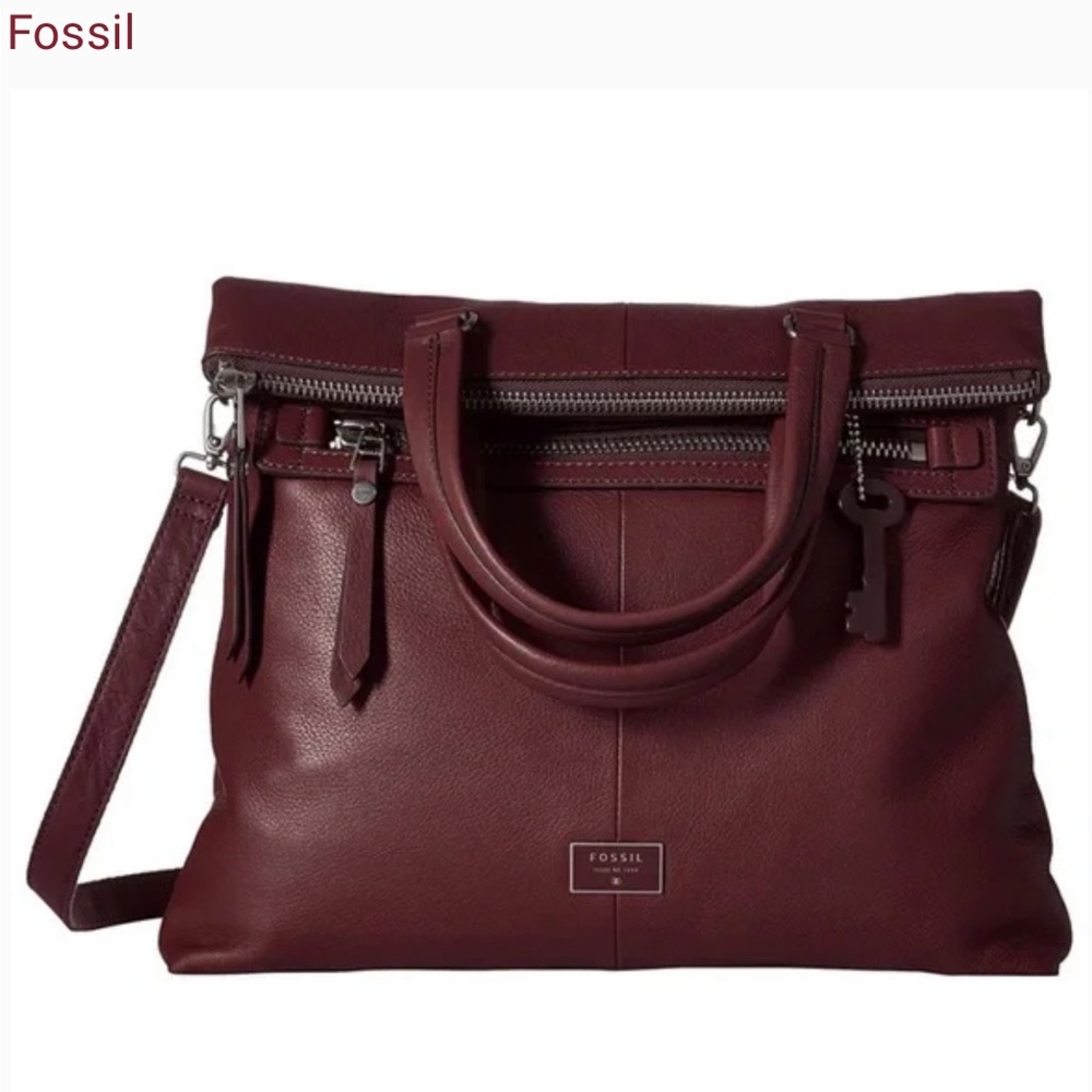 Vintage Fossil Leather Dawson Foldover Tote in Maroon - Picture 4 of 4